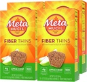 Metamucil, Fiber Thins, Daily Psyllium Husk Fiber Supplement, Supports Digestive Health and Satisfies Hunger, Apple Crisp Flavor, 48 Total Servings (4 Packs of 12)