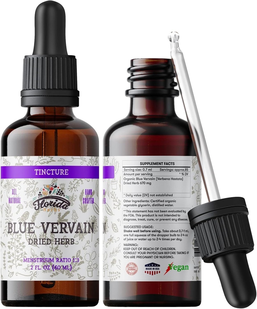 Blue Vervain Herb Organic Extract – Organic Blue Vervain Herb – Natural Vervain Supplement for Men & Women – Made in USA - 2 oz