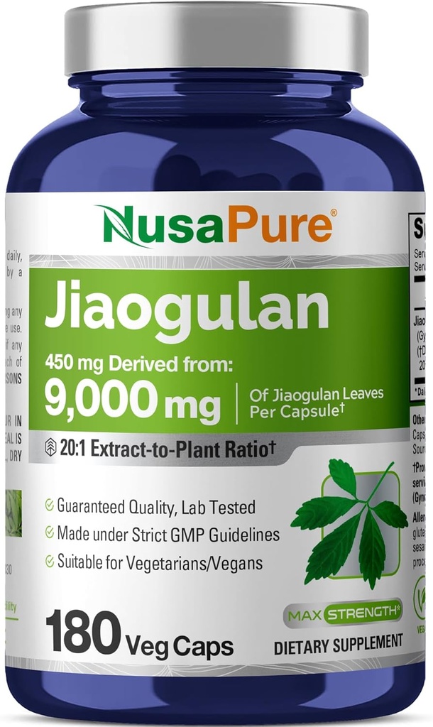 NusaPure Jiaogulan 20:1 Extract, 450 mg Equivalent to 9,000mg 180 Veggie Capsules (Vegetarian, Non-GMO, Vegan) Gynostemma Pentaphyllum