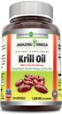Amazing Omega Krill Oil with Omega 3s EPA, DHA, Phospholipids and Astaxanthin 1000 Mg per Serving 120 softgels Supplement | Non-GMO | Gluten Free