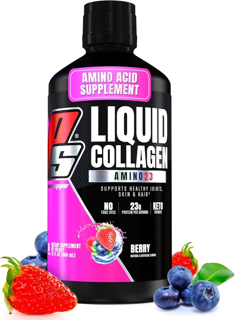 PROSUPPS Amino23 Liquid Collagen Shots, Berry - Collagen Peptide Post Workout Supplement Supports Healthy Aging, Joints, Skin & Hair - Gluten-Free & Zero Sugar - 16 Servings