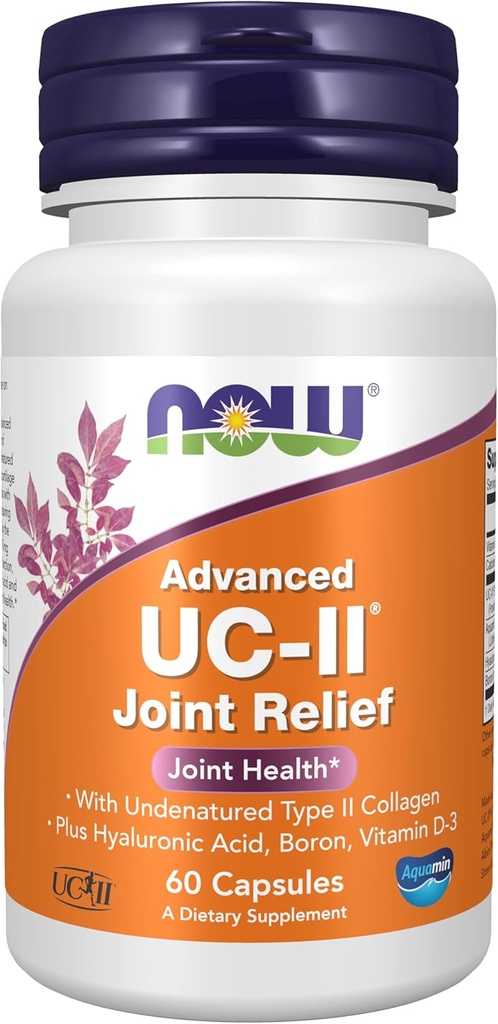 NOW Supplements, UC-II Advanced Joint Relief with Undenatured Type II Collagen, plus Hyaluronic Acid, Boron, Vitamin D-3, 60 Veg Capsules