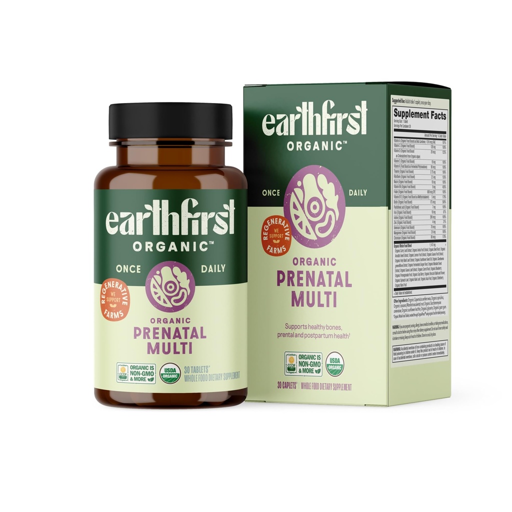 Prenatal Once Daily Multivitamin for Women for Conception, Pregnancy, Postpartum & Breastfeeding, Folate, Iron & Organic Whole Food Blend, Vegan, 30 Count