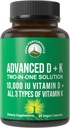 Peak Performance Advanced Vitamin D 10000 IU with All 3 Types of Vitamin K Capsules 10,000 IU Vitamin D3 and Vitamin K2, K1, MK-7 (MK7), MK4 Supplement. 60 Small and Easy to Swallow Pills