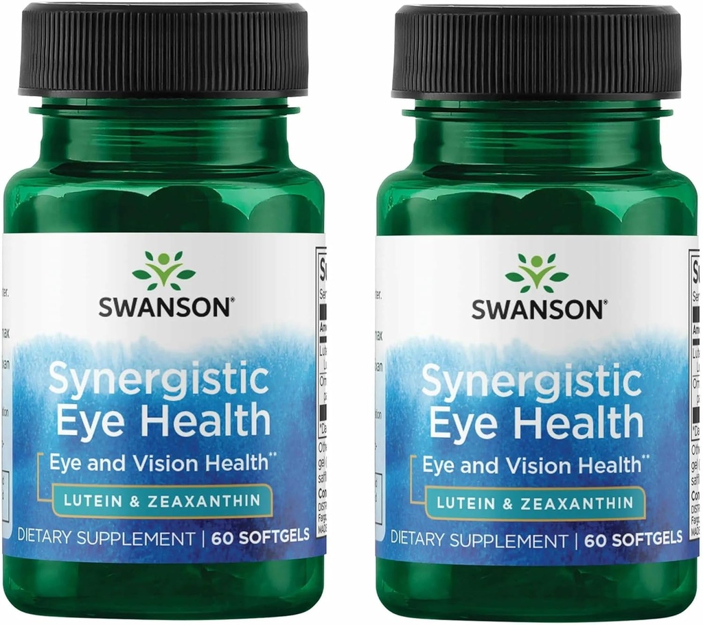 Swanson Lutein & Zeaxanthin Synergistic Eye Health Vision Retina Macula Supplement (Lutein 20 mg & OmniXan Zeaxanthin 2 mg) 60 Softgels Sgels (2 Pack)