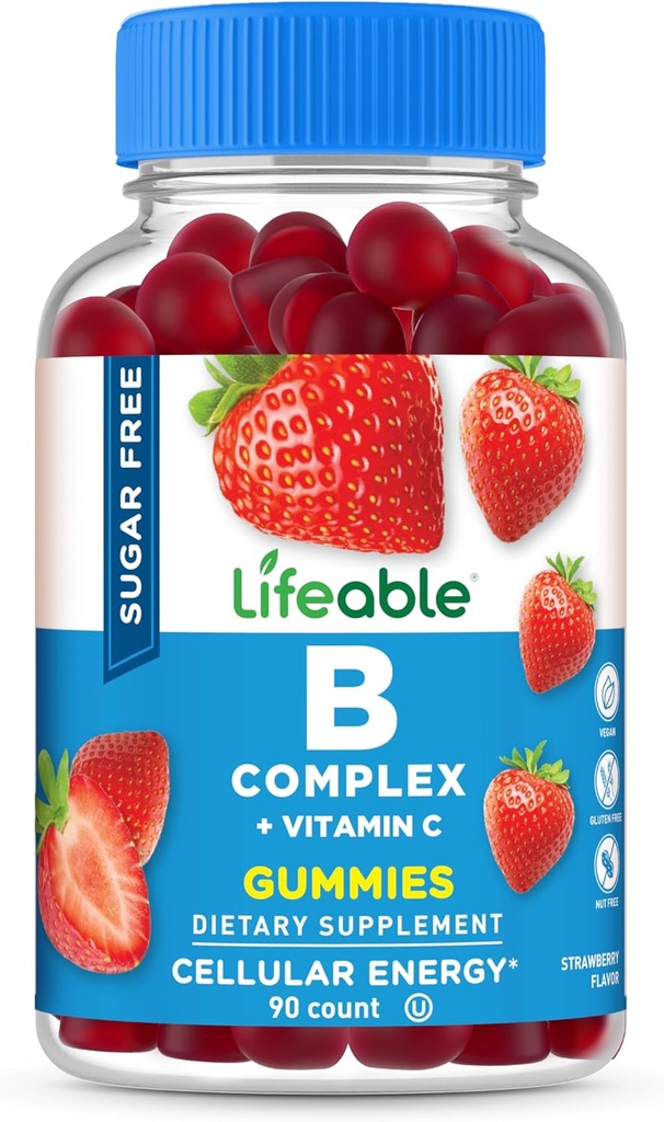 Lifeable Sugar Free Vitamin B Complex Gummies | B-Complex with Vitamin C | Great Tasting VIT B Complex Vitamins | Energy and Nerve Support | B Vitamins Complex for Women, Men, Adults | 90 Gummies