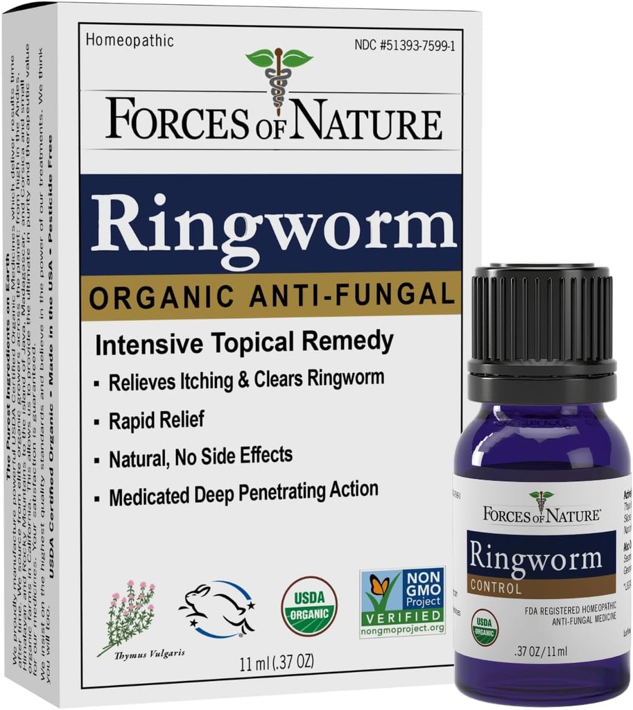 Forces of Nature Ringworm Treatment for Humans, Organic Homeopathic Medicine, 0.37 Fl Oz, Antifungal Multi Symptom Relief from Itchy, Red & Irritated Skin Associated with Ringworm, Non GMO