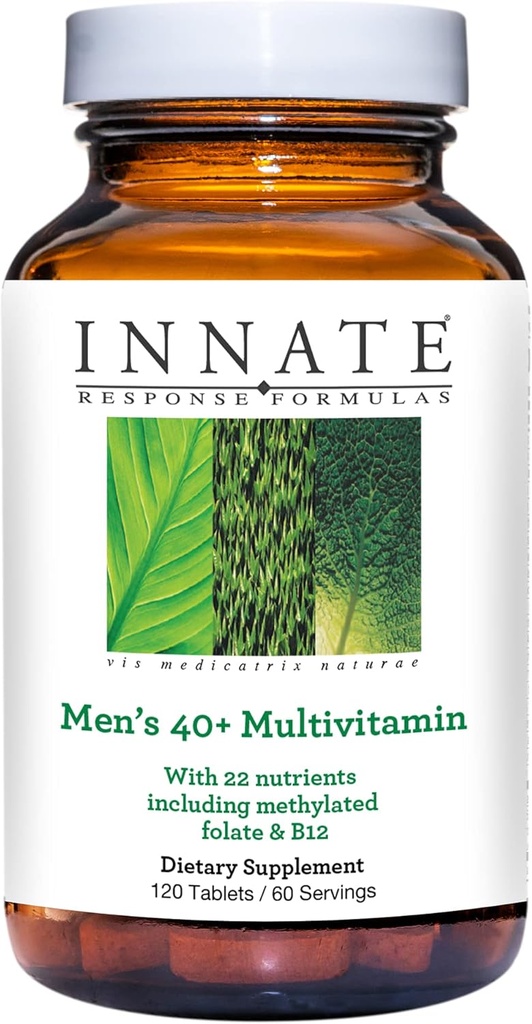 Innate Response Formulas Men’s 40+ Multivitamin - Daily Multivitamin for Men 40 and Over - Iron-Free - Includes Vitamins B12, B6, and D3 - Vegetarian and Non-GMO - 120 Tablets (60 Servings)