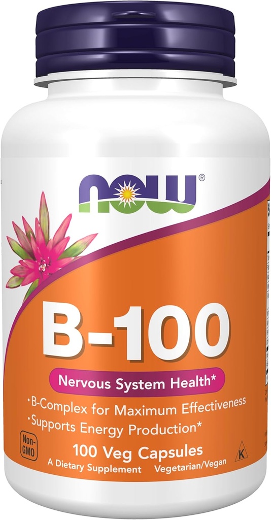 NOW Foods Supplements, Vitamin B-100, Energy Production*, Nervous System Health*, 100 Veg Capsules
