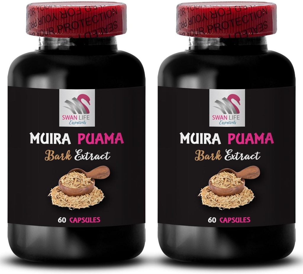 Natural Energy Boost - Muira PUAMA BARK Extract -, Plant-Based Energy Source, Nature’s Power Surge, Mindful Boost, Active Day Companion, Sustainable Energy 2 Bottles 120 Capsules