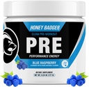 Honey Badger Pre Workout Powder, Keto Vegan Preworkout for Men & Women, Beta Alanine & Caffeine, Sugar Free Natural Energy Supplement, Blue Raspberry, 30 Servings