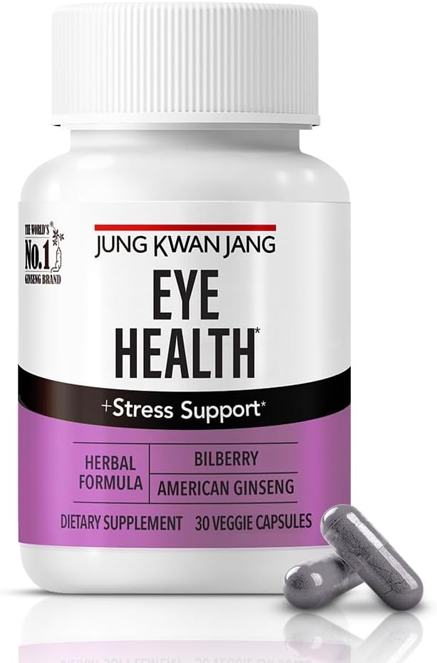 JUNG KWAN JANG Eye Health Support with Bilberry (166mg) and American Ginseng (143mg) for Vision Care, Reduced Eye Strain, Cognitive Support, 30 Capsules for Men and Women