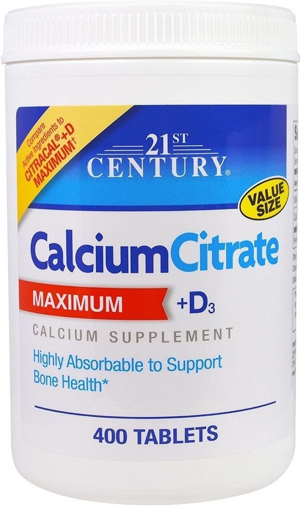 21st Century Calcium Citrate + D3, 400 Tablets Per Bottle (2 Pack)