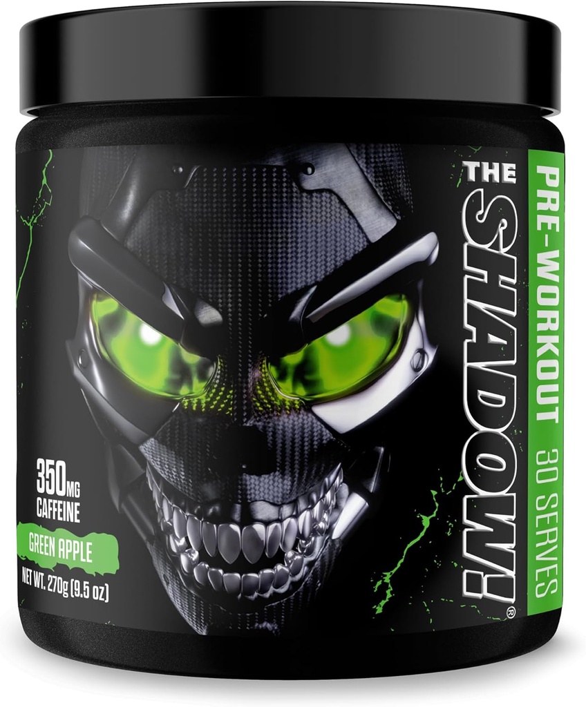 JNX SPORTS The Shadow! 350mg of Caffeine Hard Core Preworkout - Green Apple 30 Servings | Electric Energy, Mental Focus & Superhuman Strength for Men & Women