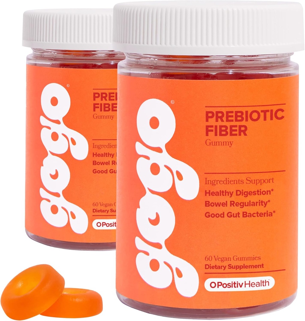 GOGO Fiber Gummies for Adults, 60 Count (Pack of 2) - Prebiotic Chicory Root Inulin Fiber Supplement - Daily Gummy Fiber for Digestive Gut Health - Non-GMO, Vegan & Cruelty-Free