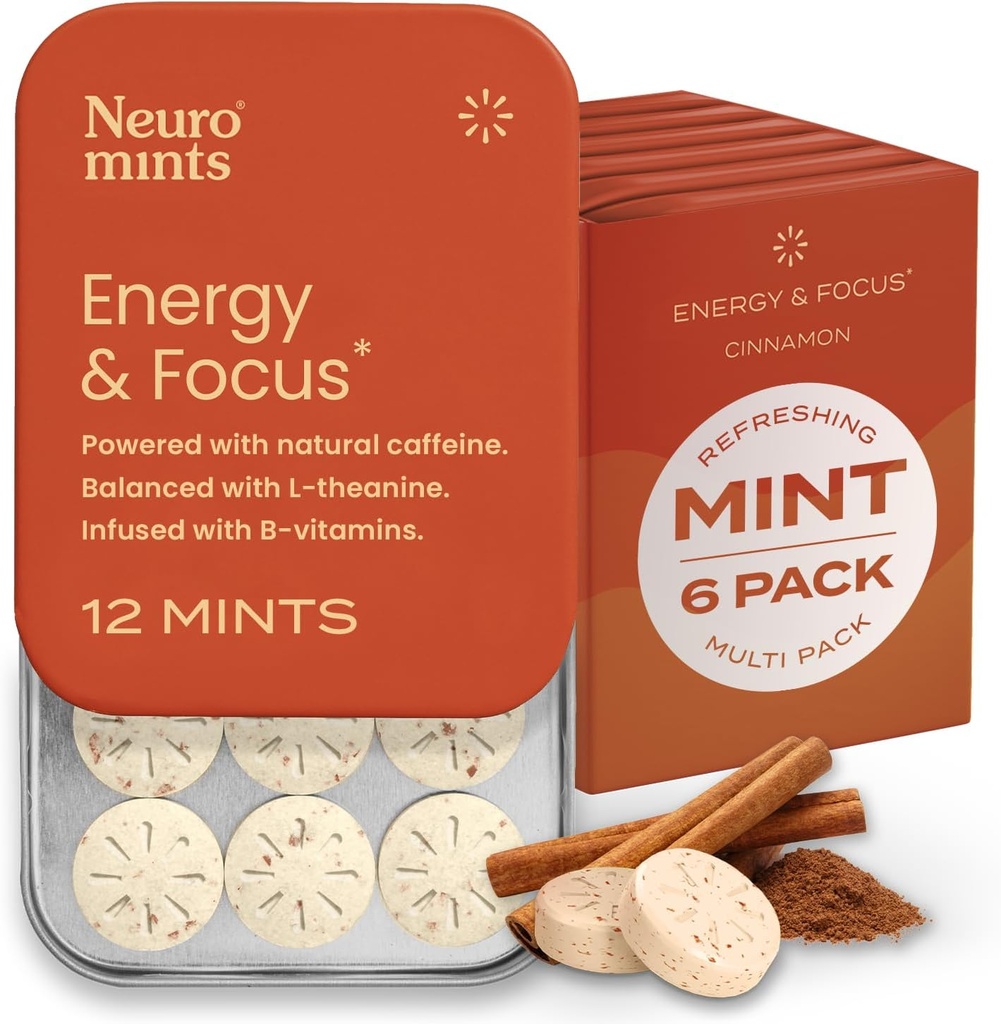 NeuroGum Energy Caffeine Mints (72 Pieces) - Sugar Free with L-theanine + Natural Caffeine + Vitamin B12 & B6 - Nootropic Energy & Focus Supplement for Women & Men