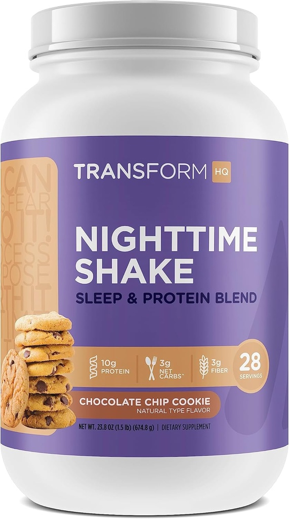 TransformHQ Nighttime Shake, Sleep + Protein Blend, 28 Servings, Chocolate Chip Cookie Flavor