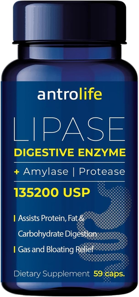 ANTROLIFE Digestive Health Supplement - Enzymes with Lipase Nutritional Supplements & Amylase for Digestive Comfort - Dietary Supplement - 59 Capsules