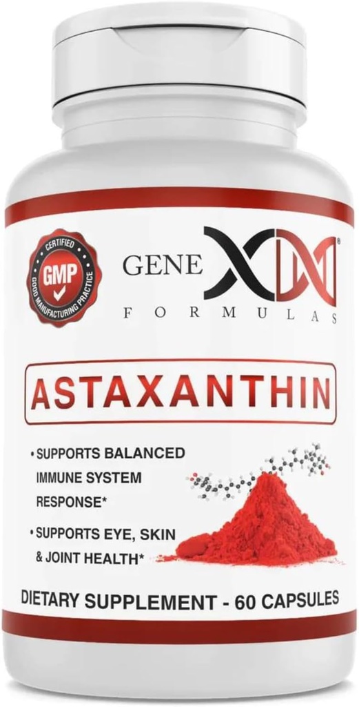 GENEX 12mg Astaxanthin Softgels (60 Capsules) Natural Antioxidant for Eye, Skin, and Joint Health & Immune Support - Gluten Free, Non-GMO (60 Day Supply)