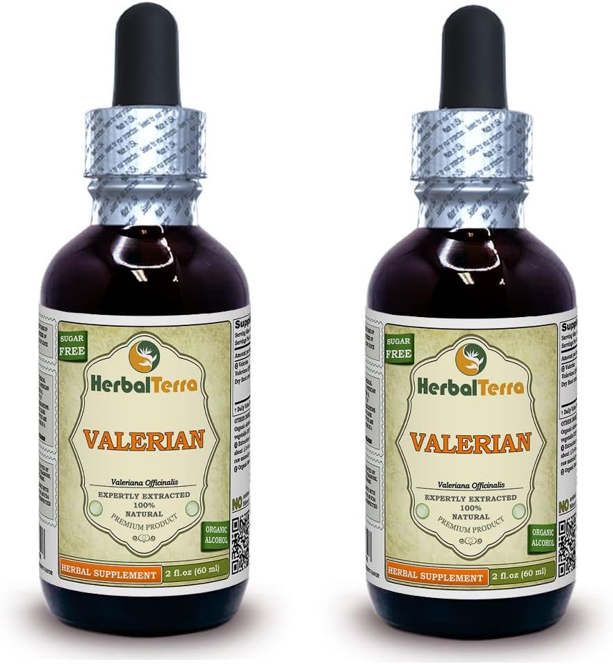Valerian (Valeriana officinalis) Tincture, Organic Dried Roots Liquid Extract (Brand Name: HerbalTerra, Proudly Made in USA) 2x2 fl.oz (2x60 ml)