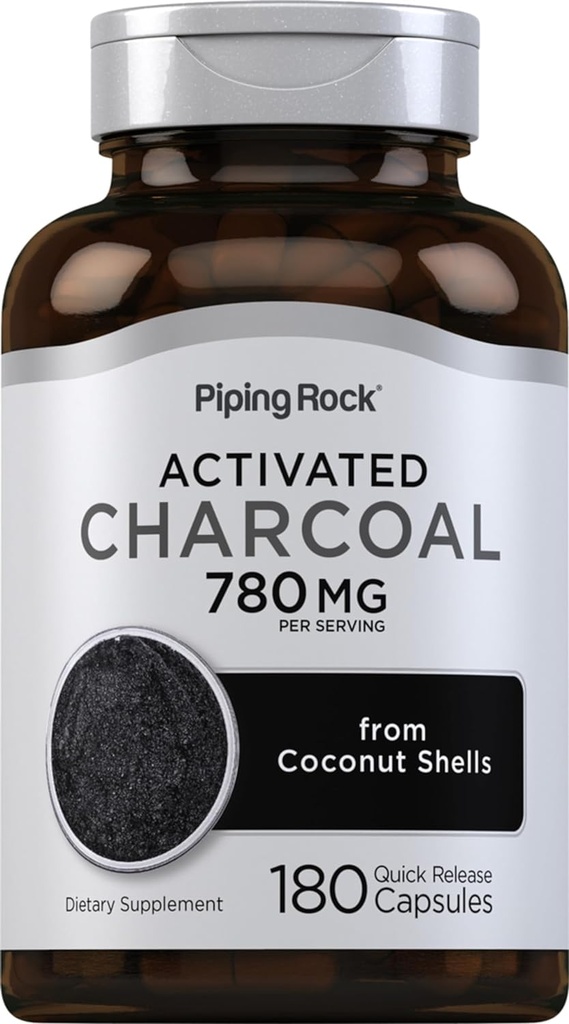 Piping Rock Activated Charcoal Pills | 780 mg | 180 Capsules | from Coconut Shells | Non-GMO, Gluten Free Supplement