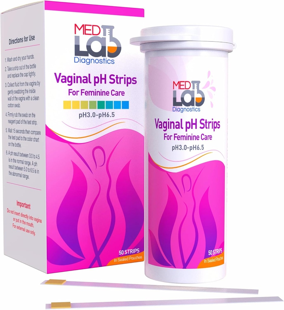 Vaginal ph Test Strips for Women(50 cnt). BV Bacterial Vaginosis and Yeast Infection Test Strips. Feminine pH Test for Vaginal Health, Acidity, and Alkalinity. Strips in Sealed Pouches