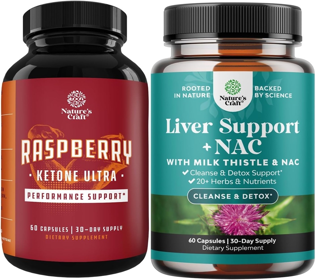 Bundle of Blend of Raspberry Ketones, Green Tea Extract and African Mango Potent Ingredients to Speed Up Weight Loss, Suppress Appetite & Burn Fat and Liver Support Supplement with NAC - Herbal Liver