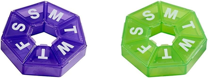 Ezy Dose Weekly Pill Organizers, 7-Sided, Purple (67009PAMT) and Green (67009GAMT)