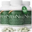 MemNivia Brain Supplements for Memory & Focus | Dual-Sage Stem Cell Formula with Cognivia®, Bacopa, Holy Basil & Ginger | Clinically Proven Mental Clarity Support | 180 Capsules (3 Bottles) | USA Made