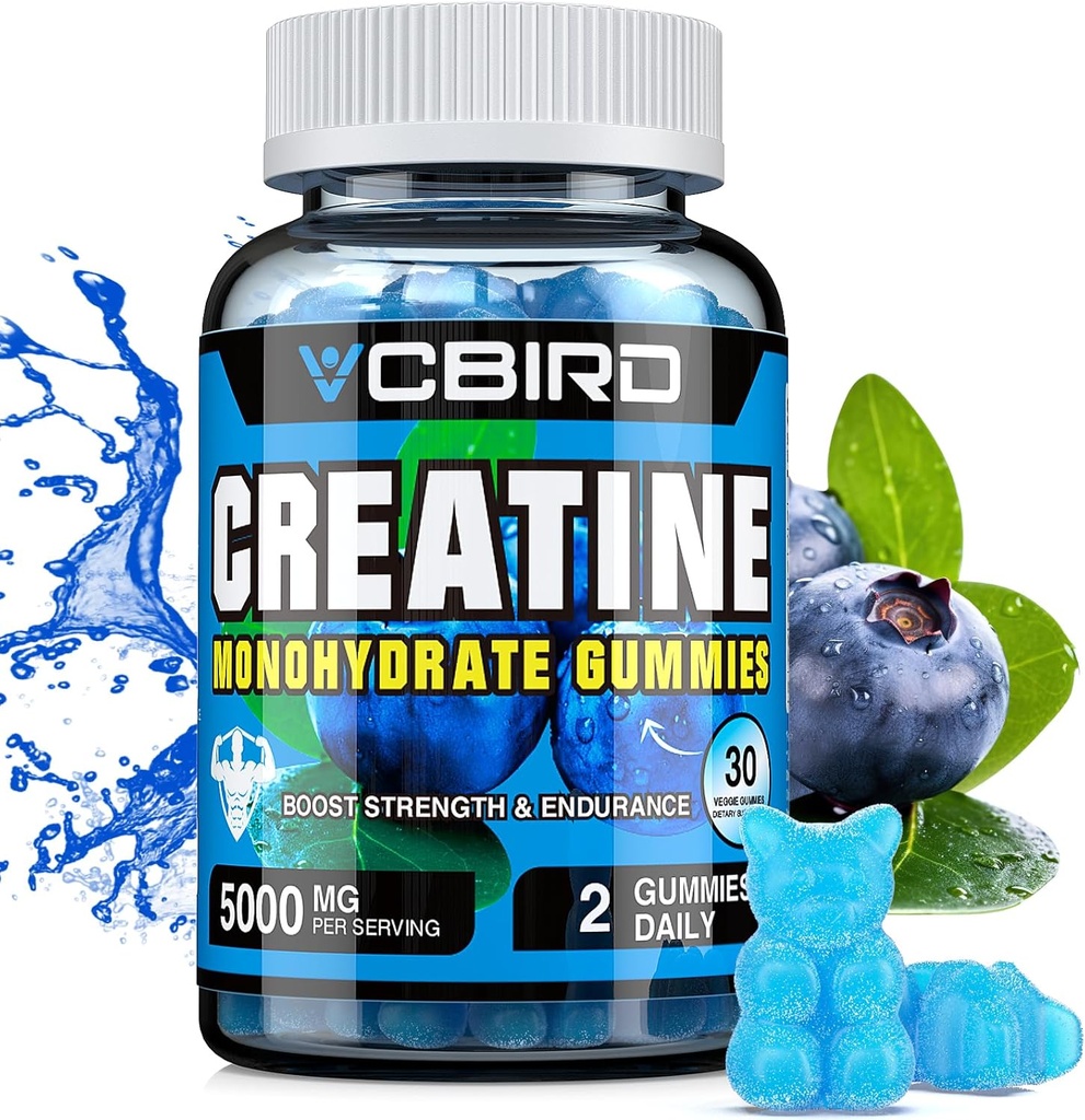 Creatine Monohydrate 5g Per Serving, No Sugar Creatine Supplements Support for Strength, Performance, Energy, Recovery, Gluten-Free Creatine for Women and Men, Blueberry Flavor (30 Gummies135)