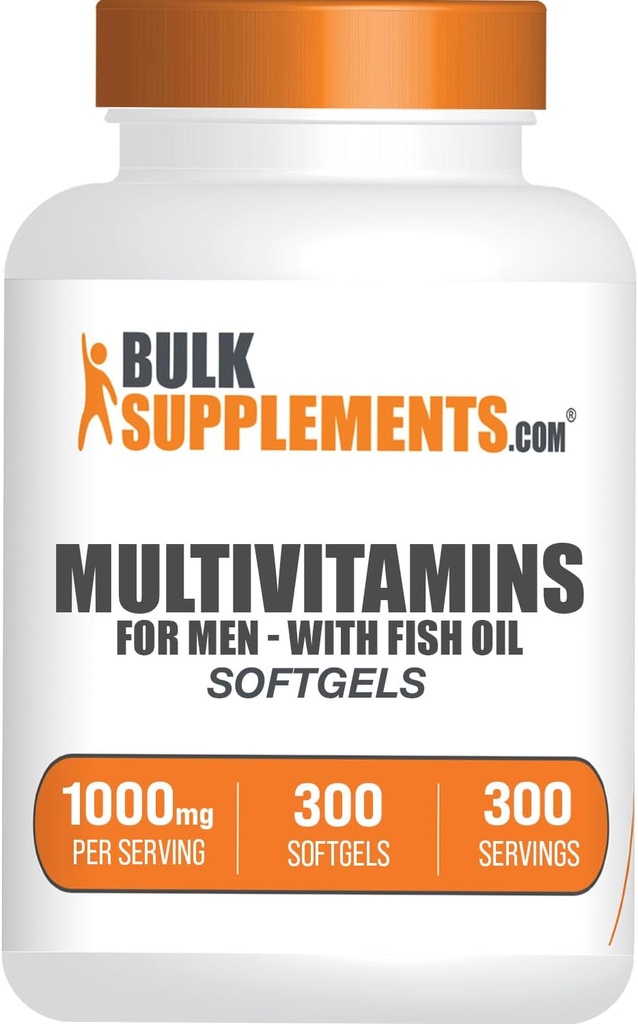 BulkSupplements.com Multivitamin for Men Softgels - Daily Multivitamin Supplement, Multimineral for Men with Fish Oil - Gluten Free, 1 Softgel per Serving (1000mg), 300 Count (Pack of 1)