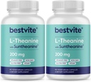 BESTVITE Double Strength Suntheanine L-Theanine 200mg – Patented & Clinically Studied – 120 Vegetarian Capsules (2 x 60) – Vegan – No Stearates – Non GMO – Gluten Free – Relaxation Support