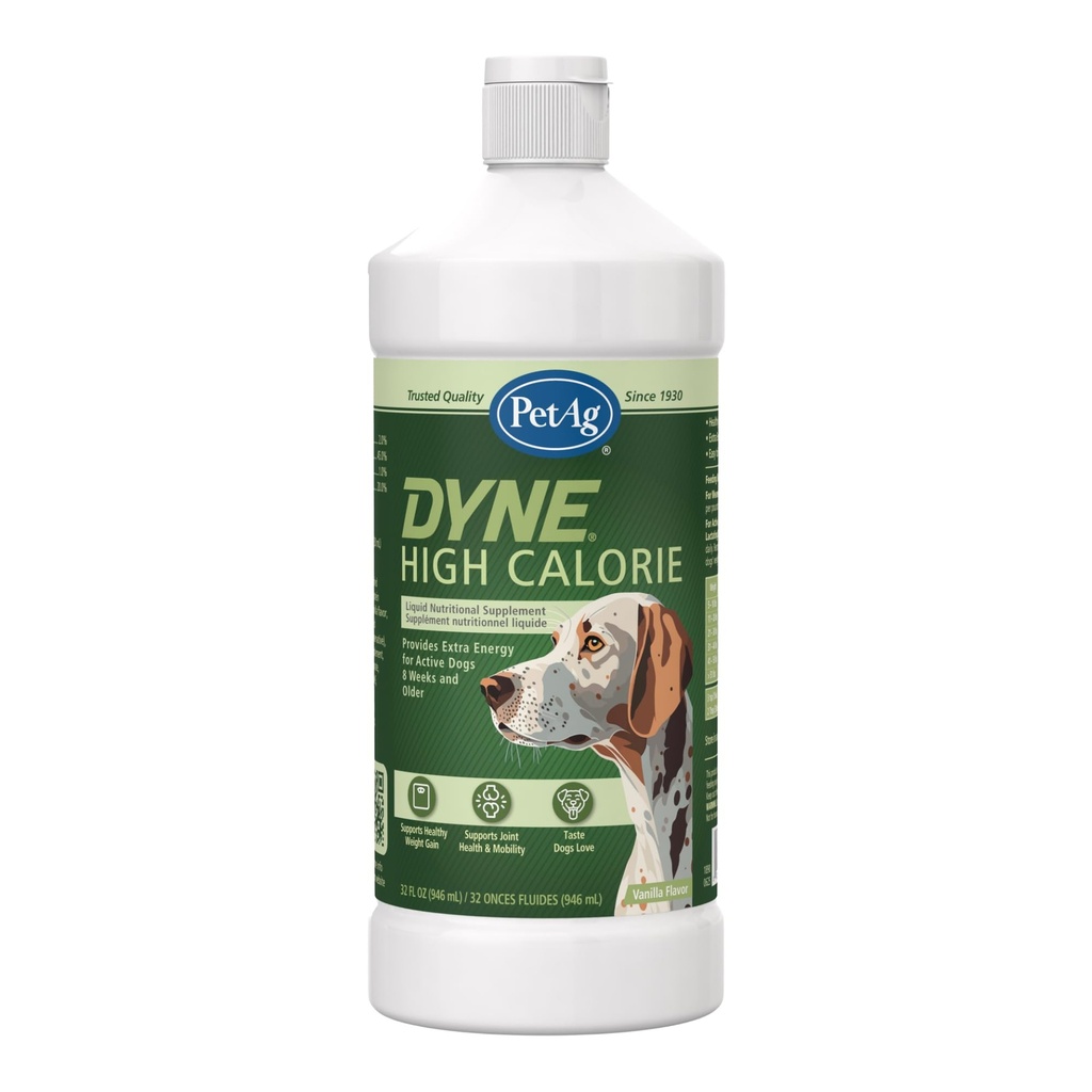 PetAg Dyne High Calorie Liquid Nutritional Supplement for Dogs & Puppies 8 Weeks and Older - 32 oz - Supports Performance and Endurance - Sweet Vanilla Flavor