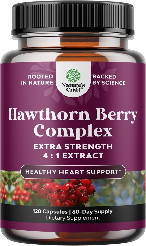 High Strength Hawthorn Berry Capsules - Pure Antioxidant Hawthorn Berry Supplement with Leaf & Flower Extract 4:1 for Healthy Heart & Digestion - Energy Support for Men & Women - 120 Count Pack