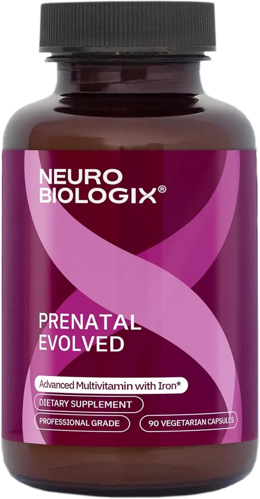 Prenatal Evolved – Complete Prenatal & Postnatal Support with 20+ Vitamins and Minerals Including Iron, Methyl Folate & Choline – Gentle Absorbing Bone & Immune Support – 90 Vegetarian Capsules