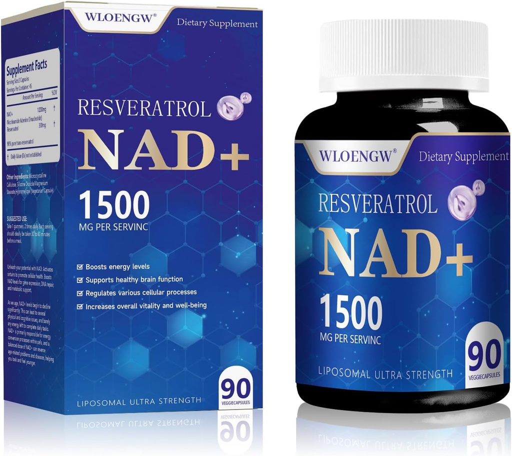 New NAD Supplement - Liposomal NAD+ Supplement with Resveratrol 90 Count （1500MG）