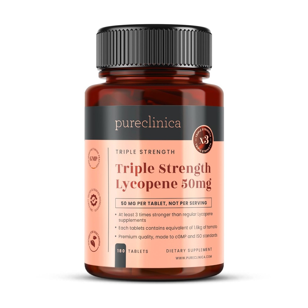pureclinica Lycopene 50mg x 180 Tablets (6 Months Supply). 300% Strength of Regular Lycopene Tablets