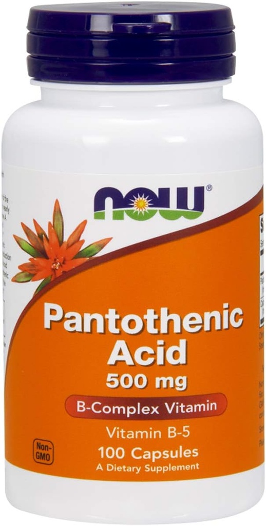 NOW Foods Pantothenic Acid 500mg, 100 Capsules (Pack of 2)
