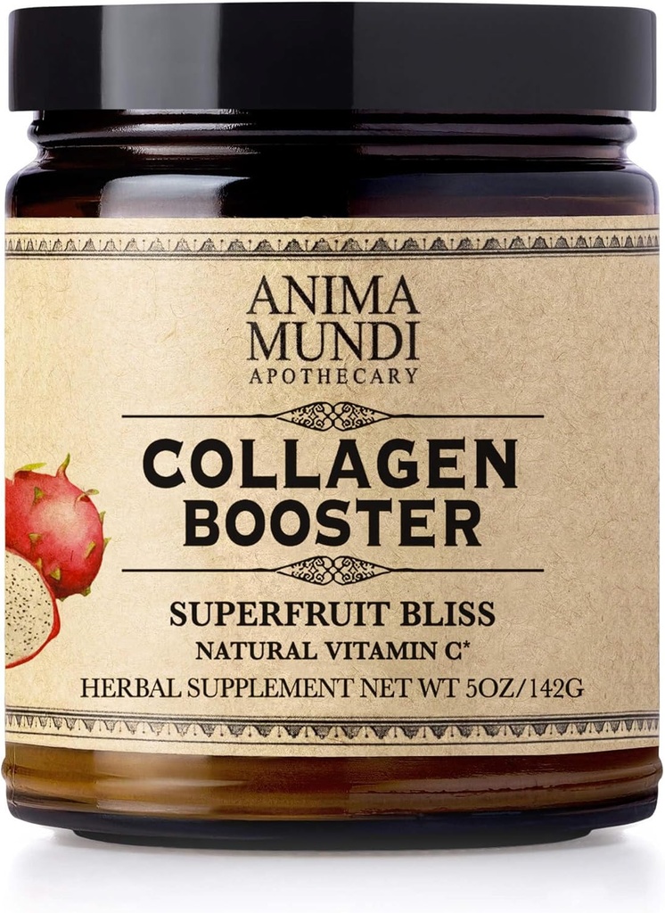 Anima Mundi Apothecary Vegan Collagen Booster Powder, Superfruit Bliss - Beauty Supplement for Skin, Hair & Nails - Collagen Support Powder for Glowing Skin - Easy Drink Mix-in (5oz)