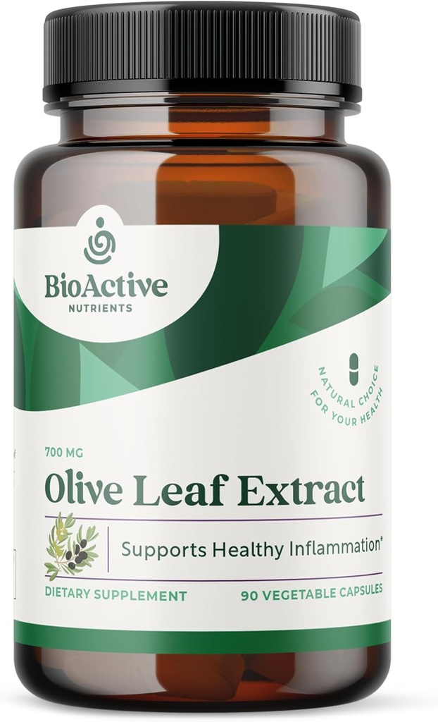 BIOACTIVE NUTRIENTS Olive Leaf Extract Supplement - 700mg - 180 Vegetable Capsules - 20% Oleuropein Concentrate - Supports Overall Health