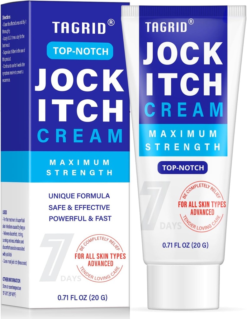 TAGRID Maximum Strength Jock Itch Cream, Jock Itch, Tinea Cruris, Jock Itch Cream Extra Strength for Men & Women, Tinea Corporis, Itch Cream - Powerful & Fast - 60g (20g)