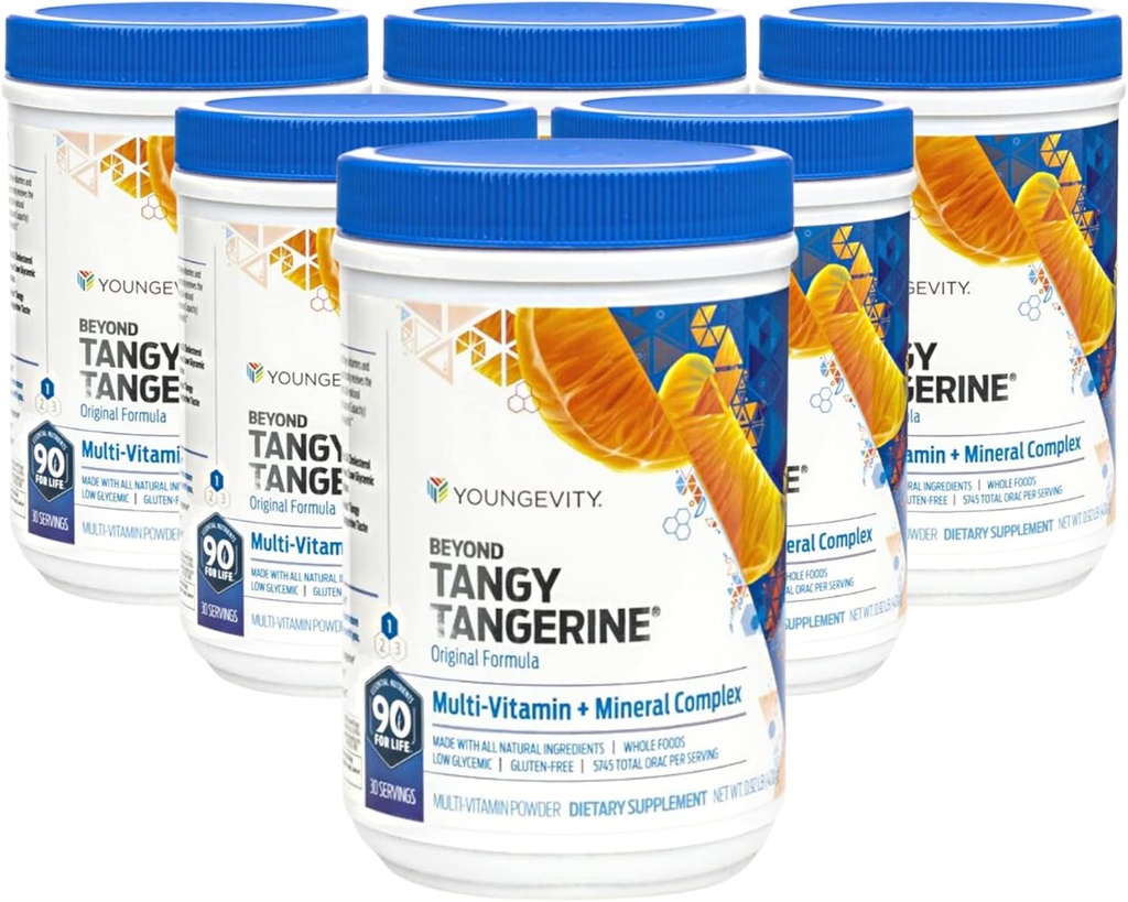 Youngevity Beyond Tangy Tangerine - Original Formula | Multi-Vitamin & Mineral Complex | Made with Natural & Whole Foods | 5,745 ORAC | 6 Pack