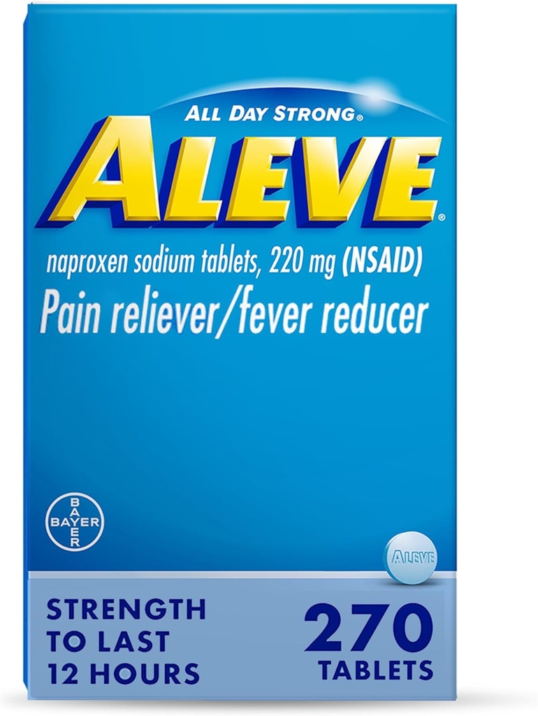 Aleve Pain Reliever & Fever Reducer Tablets, Naproxen Sodium, Headache, Back and Body Pain Relief Medicine, 270 Count