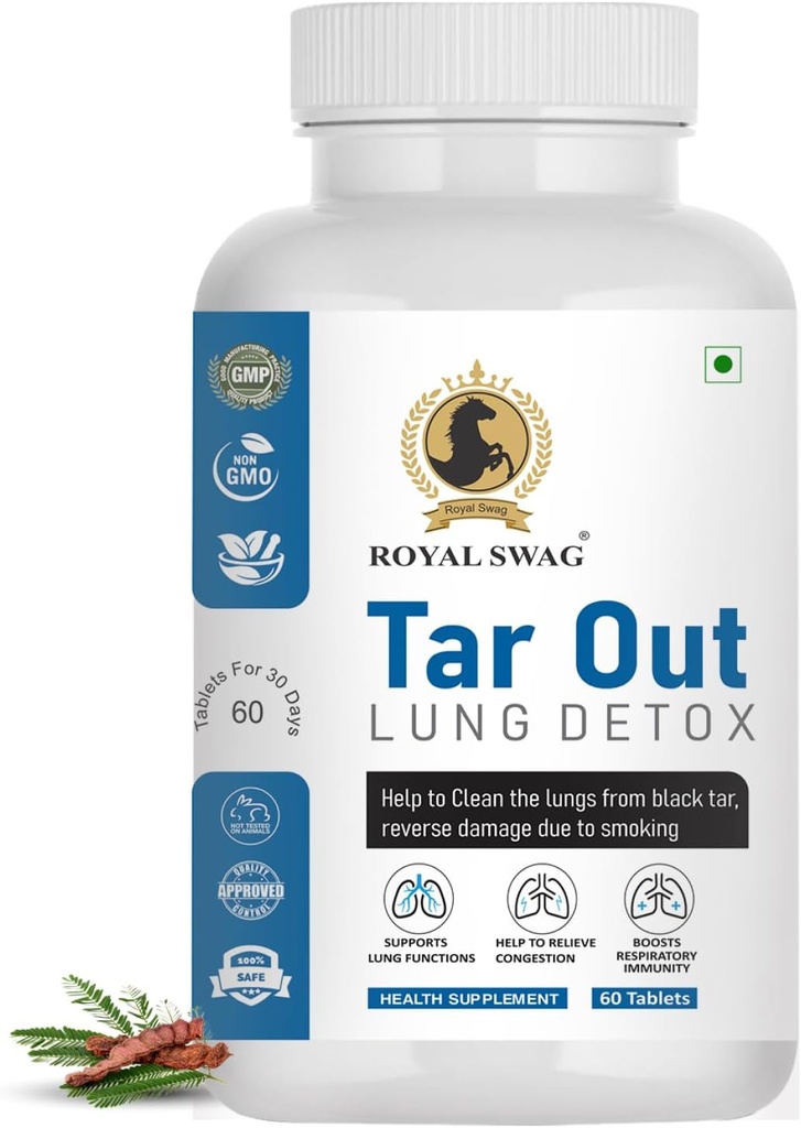 Royal Swag Tar Out Lung Cleanse and Detox Tablet (60 Pcs) Pack Natural Respiratory Support Supplement for Smokers and Non-Smokers Support Lung Health and Detoxification