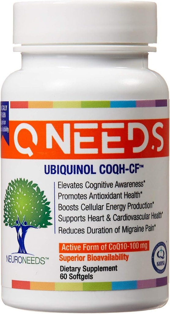 QNeeds® coqh-cf Ubiquinol 100 mg COQ10 Clinically Proven Enhanced Delivery for Maximum Absorption, Enhanced Mitochondrial Support, Antioxidant for Heart Health, 60 Count Softgels