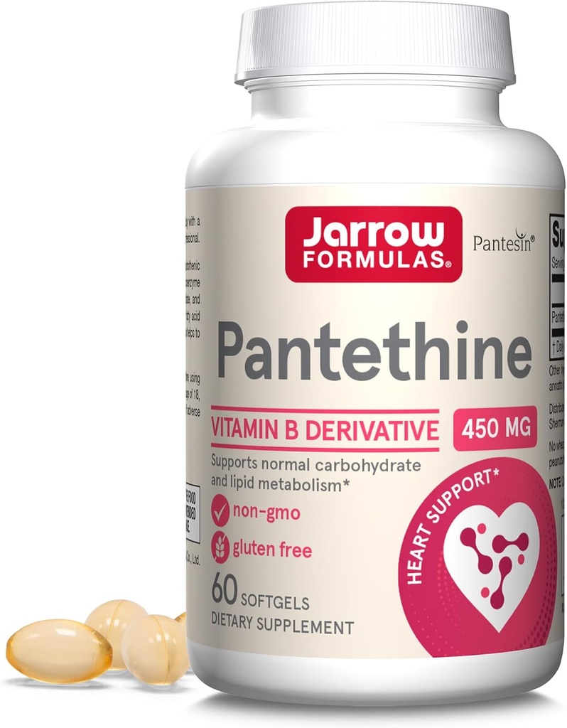 Jarrow Formulas Pantethine 450 mg - Derivative of Vitamin B5-60 Servings (Softgels) - Support Heart Health, Carbohydrate & Lipid Metabolism - Coenzyme A (CoA) Precursor - Pantothenic Acid Supplement