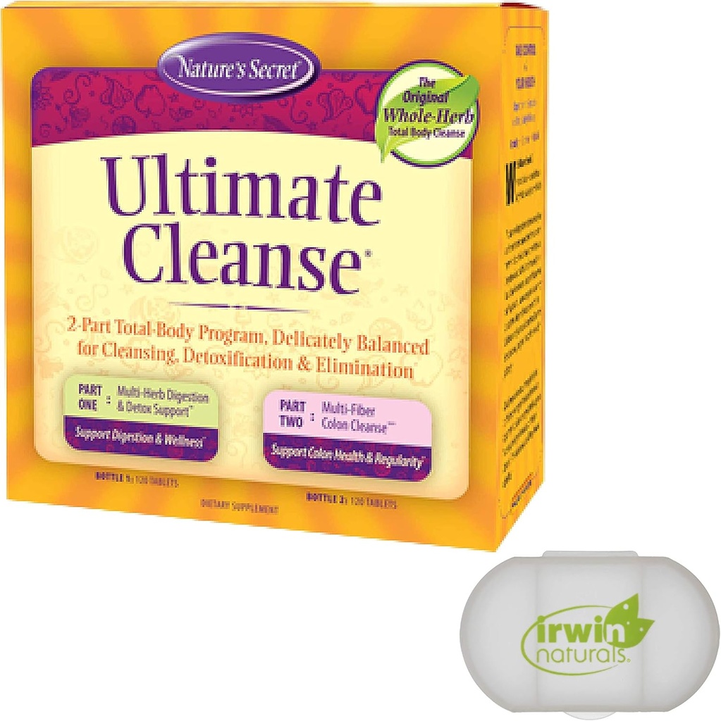 Nature's Secret 7 Day Ultimate Cleanse - 2 Part Total Body Cleanse Promotes Healthy Digestion & Elimination with Multi-Herb Detox Blend & Multi-Fiber Colon Cleanse, 240 Tablets, with a Pill Case