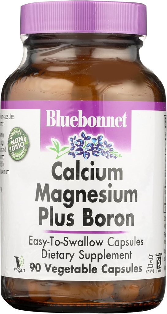 BlueBonnet Calcium Magnesium Plus Boron Vegetarian Capsules, Off White, 90 Count