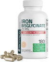 Bronson Iron Bisglycinate 25 mg Gentle on The Stomach, Supports Energy & Healthy Red Blood Cell Production - Non-Constipating Formula - Non GMO, 180 Vegetarian Capsules
