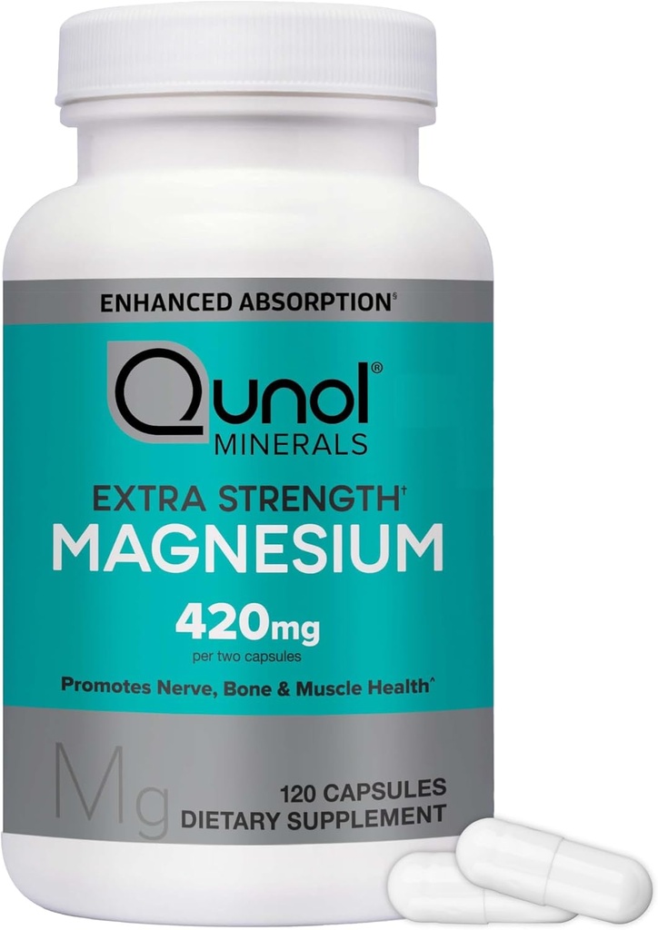 Qunol Magnesium Capsules 420mg, High Absorption Magnesium Supplement, Extra Strength, Bone and Muscle Health Supplement, 120 Count